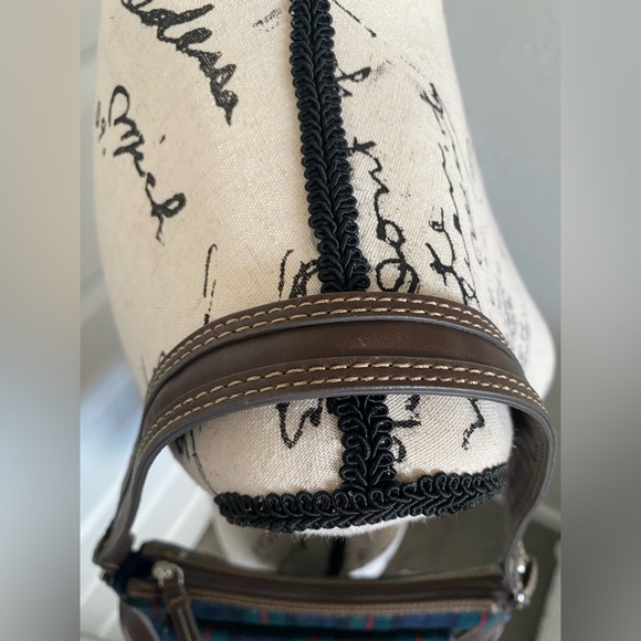 Chaps Tartan Plaid and Faux Leather Harriet Shoulder Bag - Picture 6 of 9